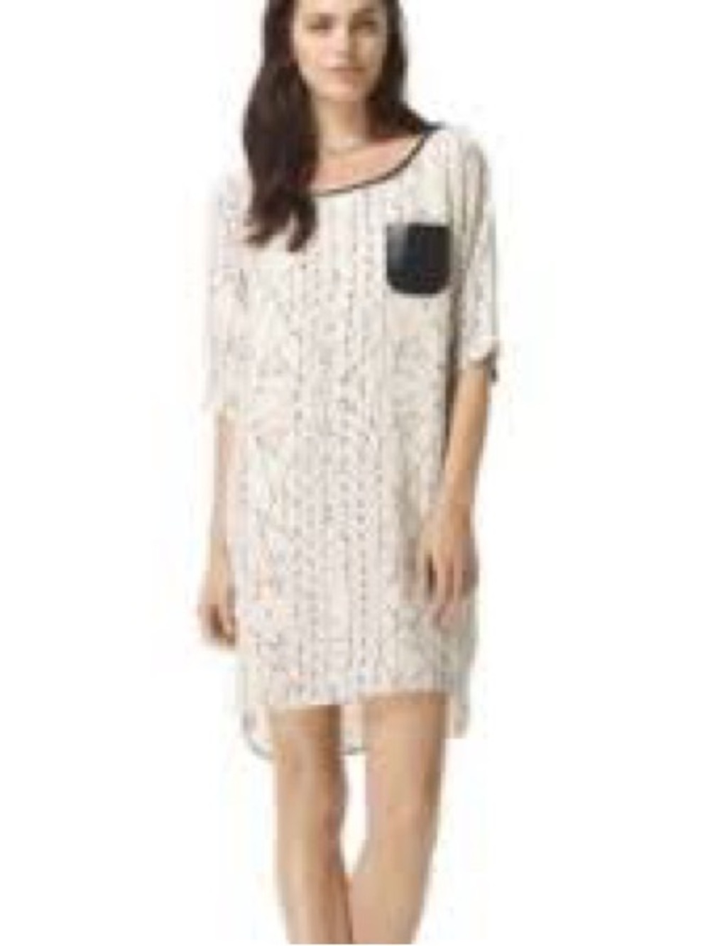 Club Monaco 100% Silk Geometric Print Dress with Leather Trim Sz M